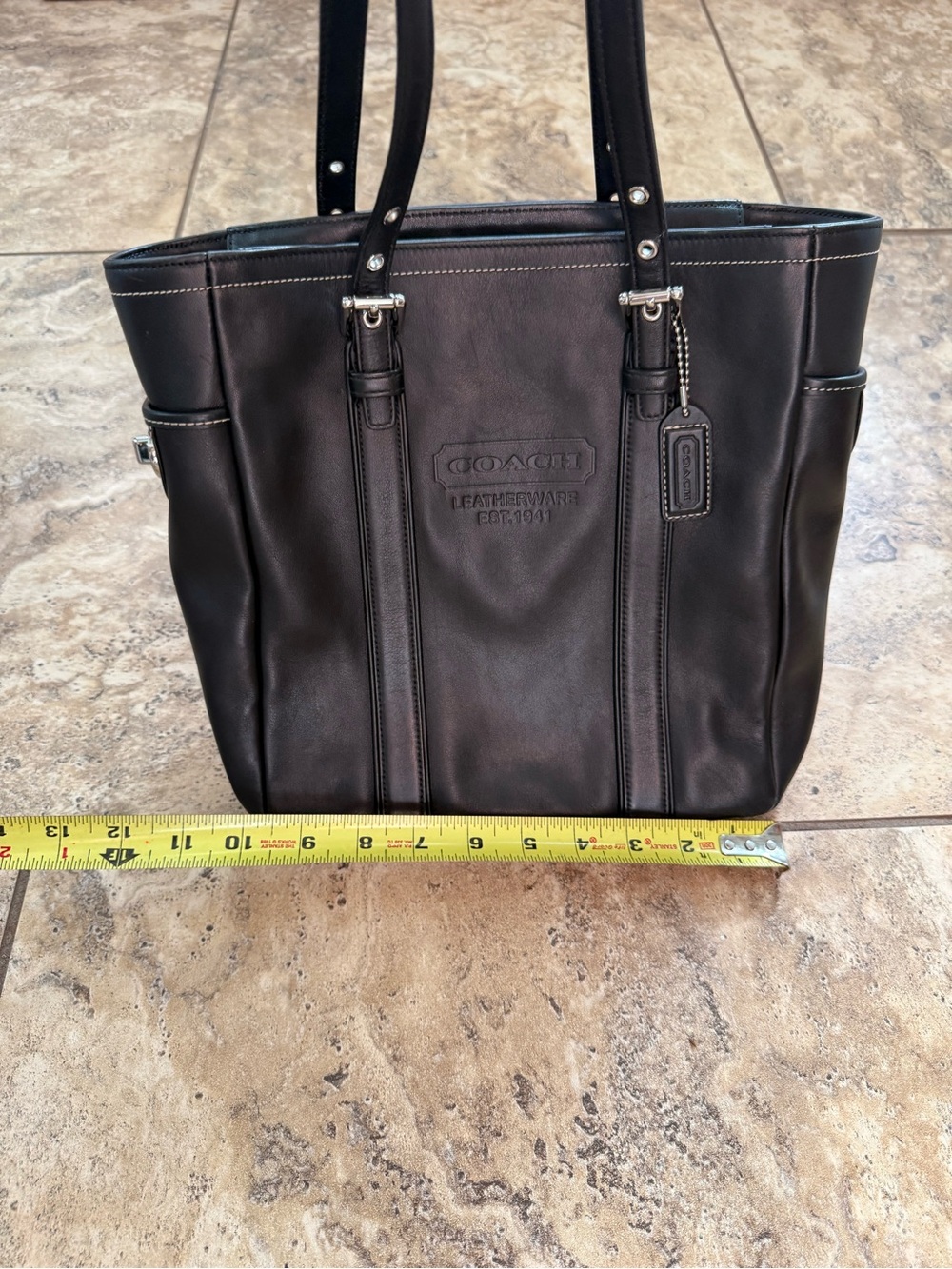 COACH Vintage Black Leather Hamptons Tote Bag - Picture 5 of 9